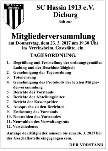 Tagesordnung HV 16.03.2017
